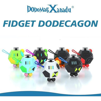 DoDoMagxanadu Fidget Dodecagon – 12-Sided Sensory Cube (A4 Black/Red) for Focus