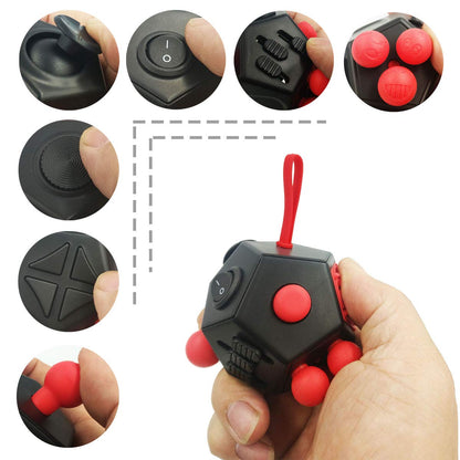 DoDoMagxanadu Fidget Dodecagon – 12-Sided Sensory Cube (A4 Black/Red) for Focus