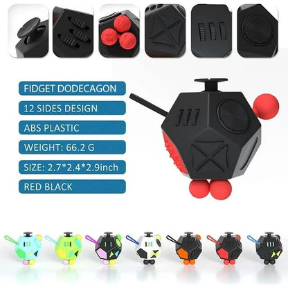 DoDoMagxanadu Fidget Dodecagon – 12-Sided Sensory Cube (A4 Black/Red) for Focus