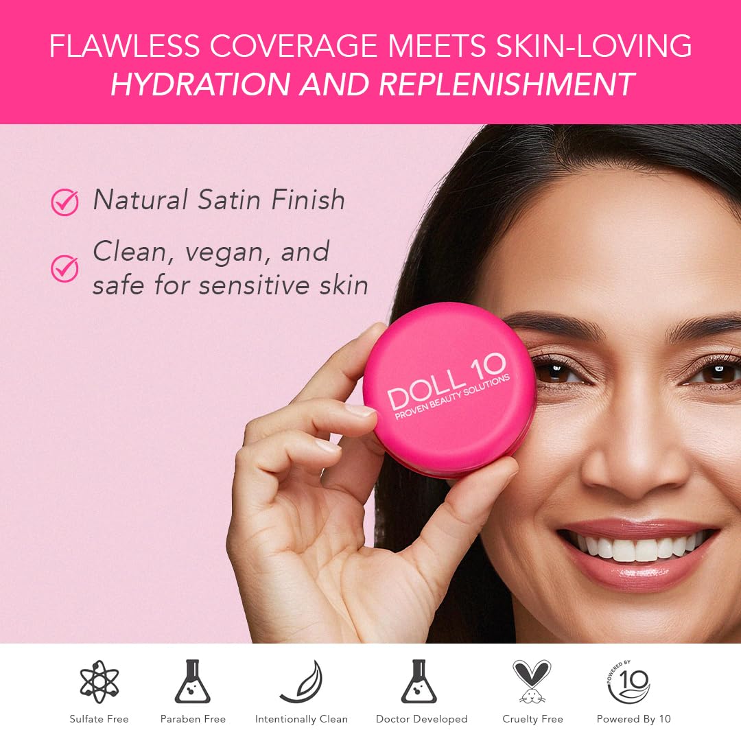 DOLL 10 NO Doll 10 Peptide Bounce Balm Foundation – Hydrating, Deep/Rich Shade, Buildable Coverage for Mature Skin – Vegan & Clean