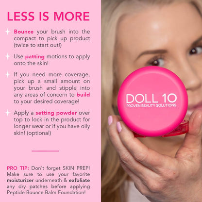 Doll 10 No Peptide Bounce Balm Foundation – Hydrating, Buildable, Age-Defying for Mature Skin (Light/Medium) – Vegan, Clean
