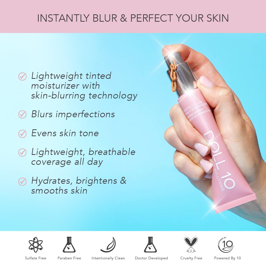 Doll 10 NO TCE Liquid Filter CC Cream – Light Skin Tint, Vegan, Clean Makeup