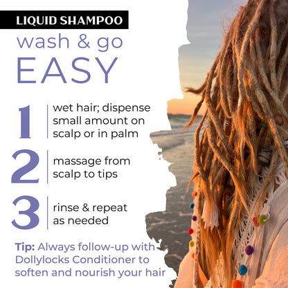 Dollylocks Liquid Shampoo – Plant-Based, Residue-Free Cleanser for Dreadlocks | pH-Balanced & Vegan (Nag Champa, 8oz)