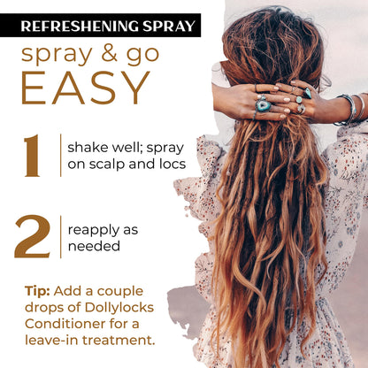 Dollylocks Refreshening Spray for Locs, Braids & Extensions — Lavender Lime Peppermint (8 oz) | Plant-based, Residue-free, Sulfate-free
