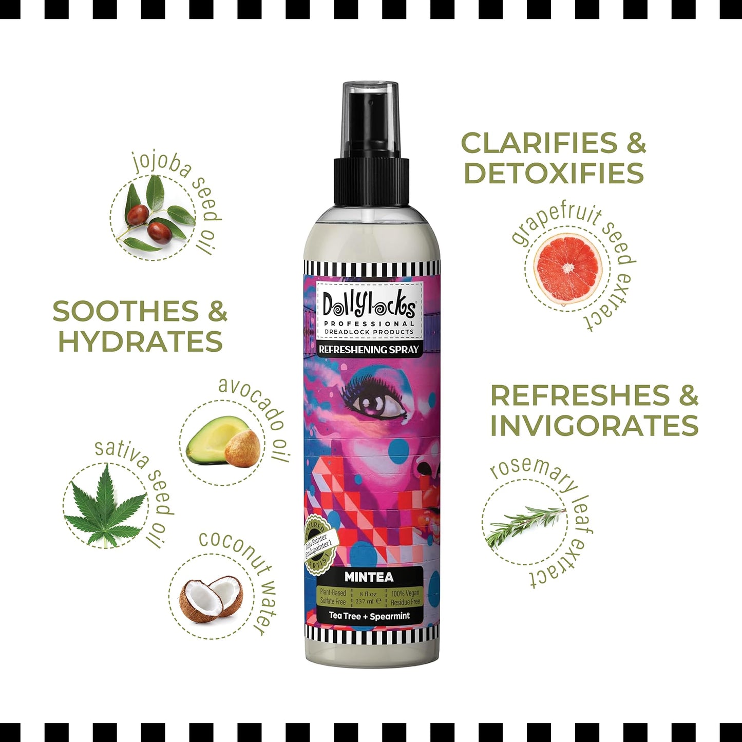 Dollylocks Refreshening Spray for Locs, Braids & Extensions | Tea Tree Spearmint, 8 oz