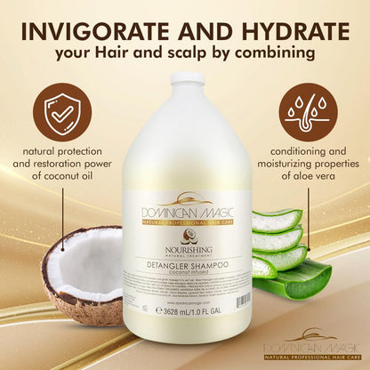 Dominican Magic Coconut Detangler Shampoo & Conditioner — Hydrating Coconut Oil & Aloe Vera, 2 x 1 Gal