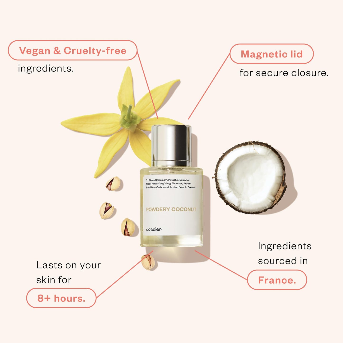 Dossier Powdery Coconut – 1.7 oz / 50 ml – Inspired by Tom Ford Soleil Blanc – Unisex, Vegan, Paraben-Free