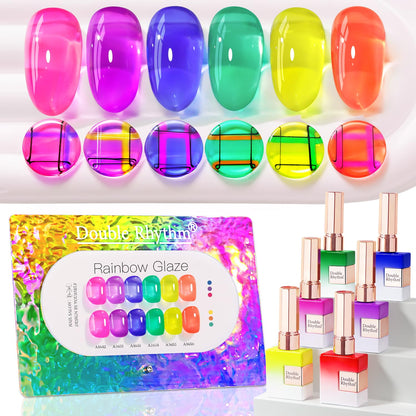 Double Rhythm 6 Pcs 15ml Gel Polish Set – Same Color, Soak Off Jelly Neon Kit