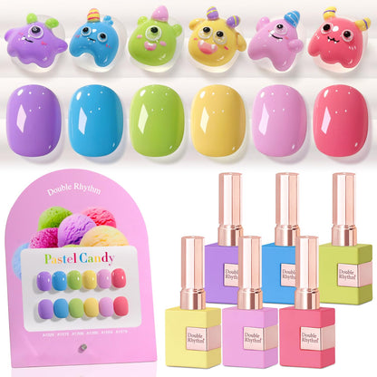 Double Rhythm 6 Pcs 15ml Gel Polish Set – Same Color, Soak Off, UV/LED Cure – At-Home Manicure Kit (Purple to Peach T6-10)