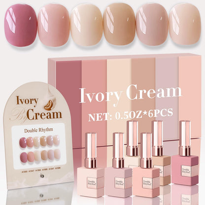 Double Rhythm 6 Pcs 15ml Gel Polish Set – Same Color, Soak-Off Kit (Light Dark Nude Beige Cream Pink T6-18)