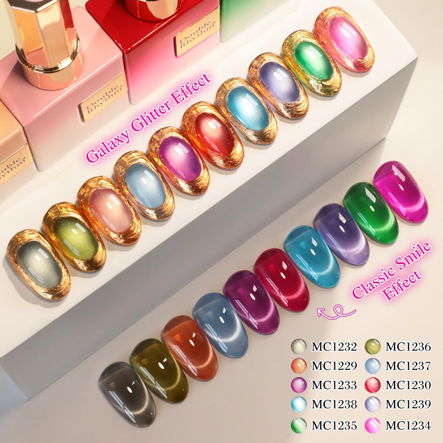 Double Rhythm 28Pcs 0.5oz Glass Cat Eye Gel Nail Polish Kit – All-Season Colors, Soak-Off, DIY Manicure