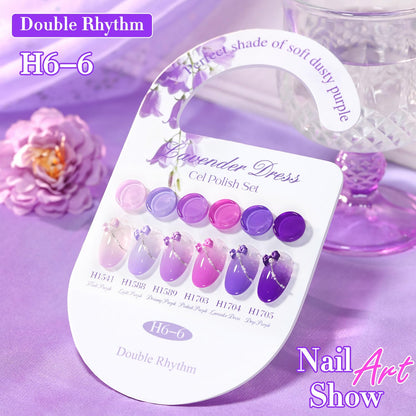 Double Rhythm 6 Pcs HEMA-Free Gel Polish Set – Soak-Off 0.5 oz, Same Color & Bottle (Lilac to Purple)