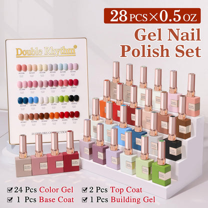 Double Rhythm 28Pcs Gel Nail Polish Set – White Pink Collection (0.5oz)