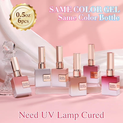 Double Rhythm 6 Pcs Gel Polish Set 15ml – Milky White, Jelly Pink, Nude, Peach, T6-24 | Soak-Off Gel Nail Kit