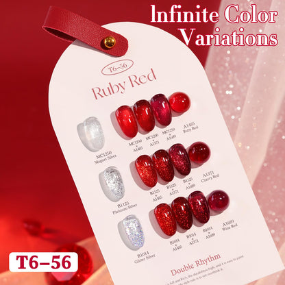 Double Rhythm 6 Pcs 15ml Gel Polish Set – Jelly Burgundy Red & Silver Glitter