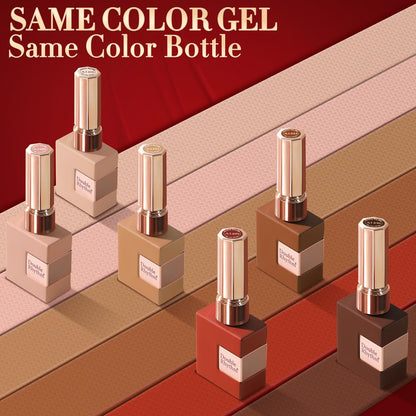 Double Rhythm 6 Pcs Gel Polish Set – 15ml, Soak Off, Same Color For Home Manicure (Coffee Brown to Pink)