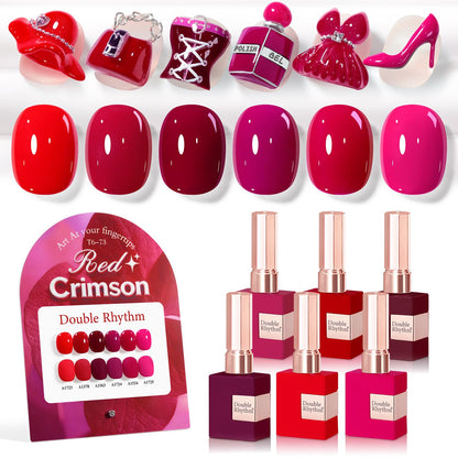 Double Rhythm 6 Pcs Gel Polish Set 15ml – Burgundy Cherry Rose Purple (T6-73) | Soak Off UV/LED Gel Nail Polish Kit