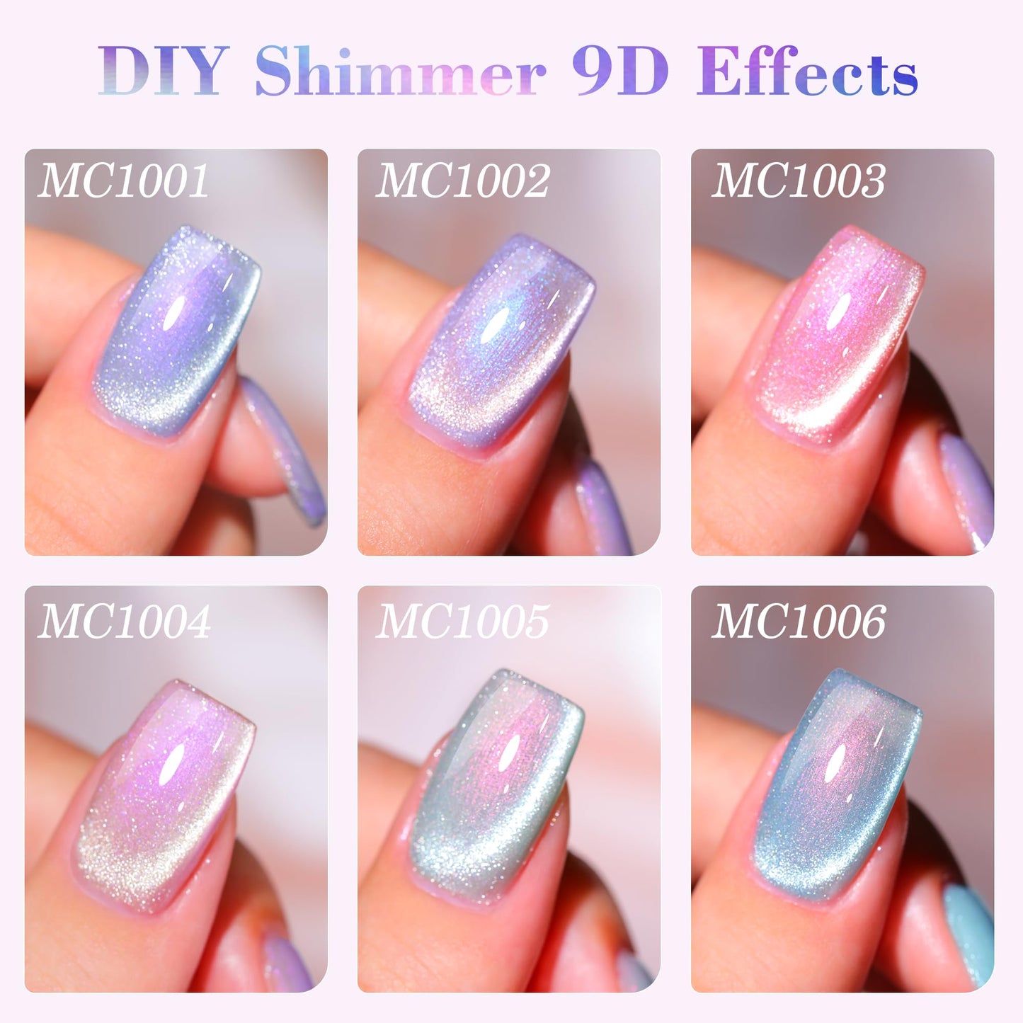 Double Rhythm Cat Eye Gel Polish Set – 6 Colors with Magnetic Holographic Finish