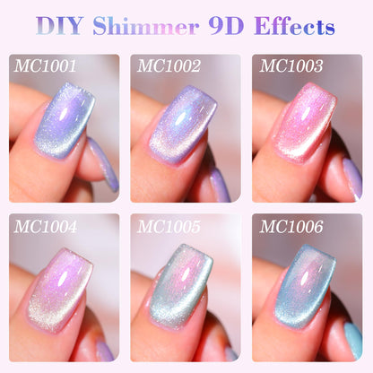 Double Rhythm Cat Eye Gel Polish Set – 6 Colors with Magnetic Holographic Finish