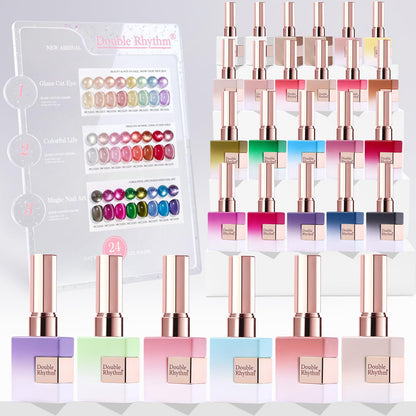 Double Rhythm 28Pcs 0.5oz Glass Cat Eye Gel Nail Polish Kit – All-Season Colors, Soak-Off, DIY Manicure