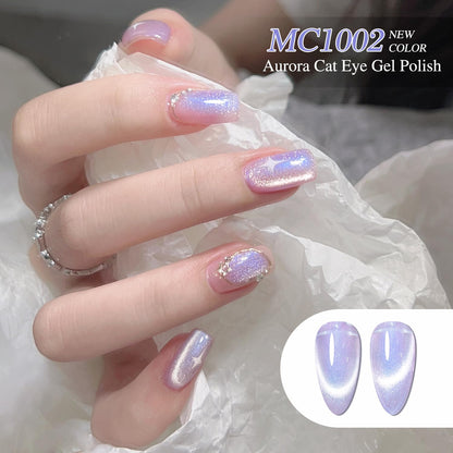Double Rhythm Cat Eye Gel Polish Set – 6 Colors with Magnetic Holographic Finish