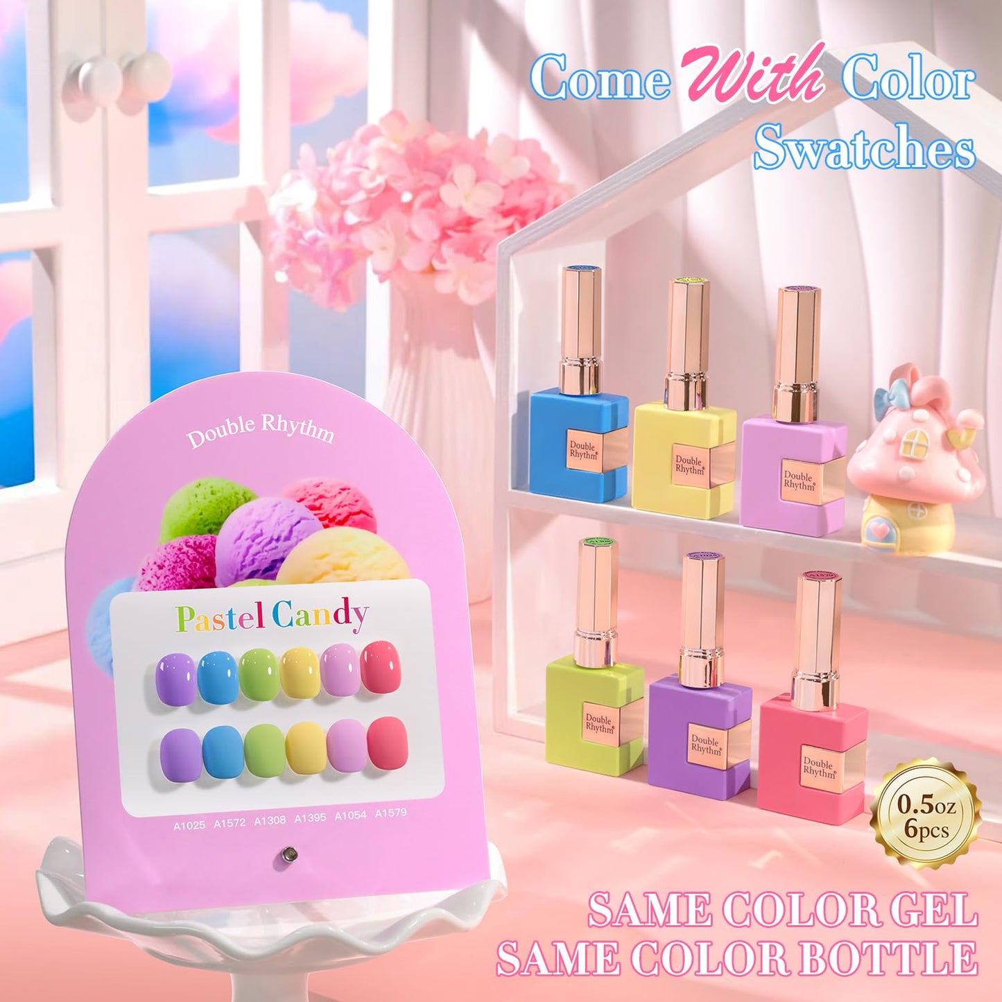 Double Rhythm 6 Pcs 15ml Gel Polish Set – Same Color, Soak Off, UV/LED Cure – At-Home Manicure Kit (Purple to Peach T6-10)