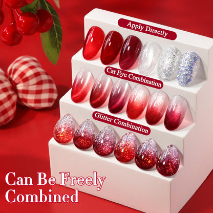 Double Rhythm 6 Pcs 15ml Gel Polish Set – Jelly Burgundy Red & Silver Glitter