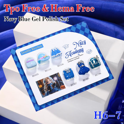 Double Rhythm 6 Pcs HEMA-FREE Gel Polish Set – 0.50 oz Each, Pastel Blue Navy, Soak-Off, DIY Manicure Kit