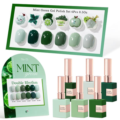 Double Rhythm 6-Pcs 15ml Gel Polish Set – Dark Mint Frost | Soak-Off Nail Kit