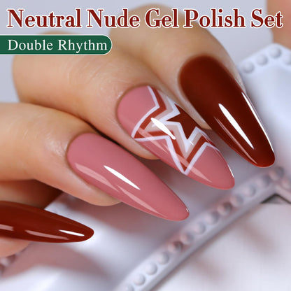 Double Rhythm Gel Nail Polish Set of 6 Colors – Nude & Milky Pastels Starter Kit for Home DIY