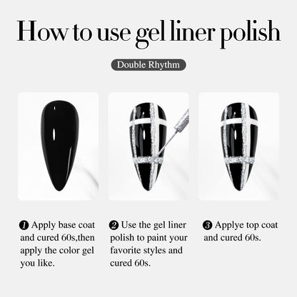 Double Rhythm 6 Pcs Gel Liner Polish Kit – 15ml Chrome Metallic Glitter Soak-Off Gel, Gold Silver Black White