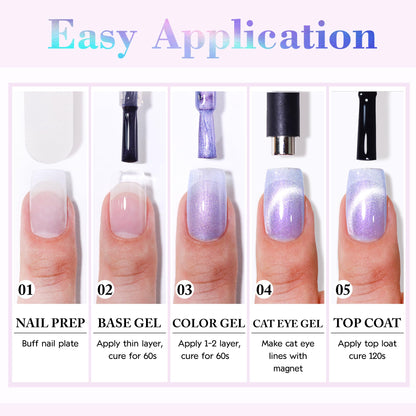 Double Rhythm Cat Eye Gel Polish Set – 6 Colors with Magnetic Holographic Finish