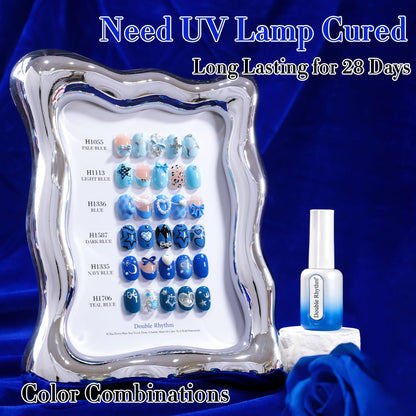 Double Rhythm 6 Pcs HEMA-FREE Gel Polish Set – 0.50 oz Each, Pastel Blue Navy, Soak-Off, DIY Manicure Kit