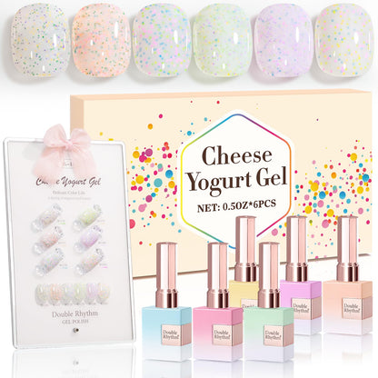 Double Rhythm Glitter Gel Polish Set (0.5 oz) – 6 Color + Display Board, 15 ml Each | Soak-Off Sparkle Gel Nail Kit