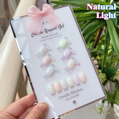 Double Rhythm Glitter Gel Polish Set (0.5 oz) – 6 Color + Display Board, 15 ml Each | Soak-Off Sparkle Gel Nail Kit