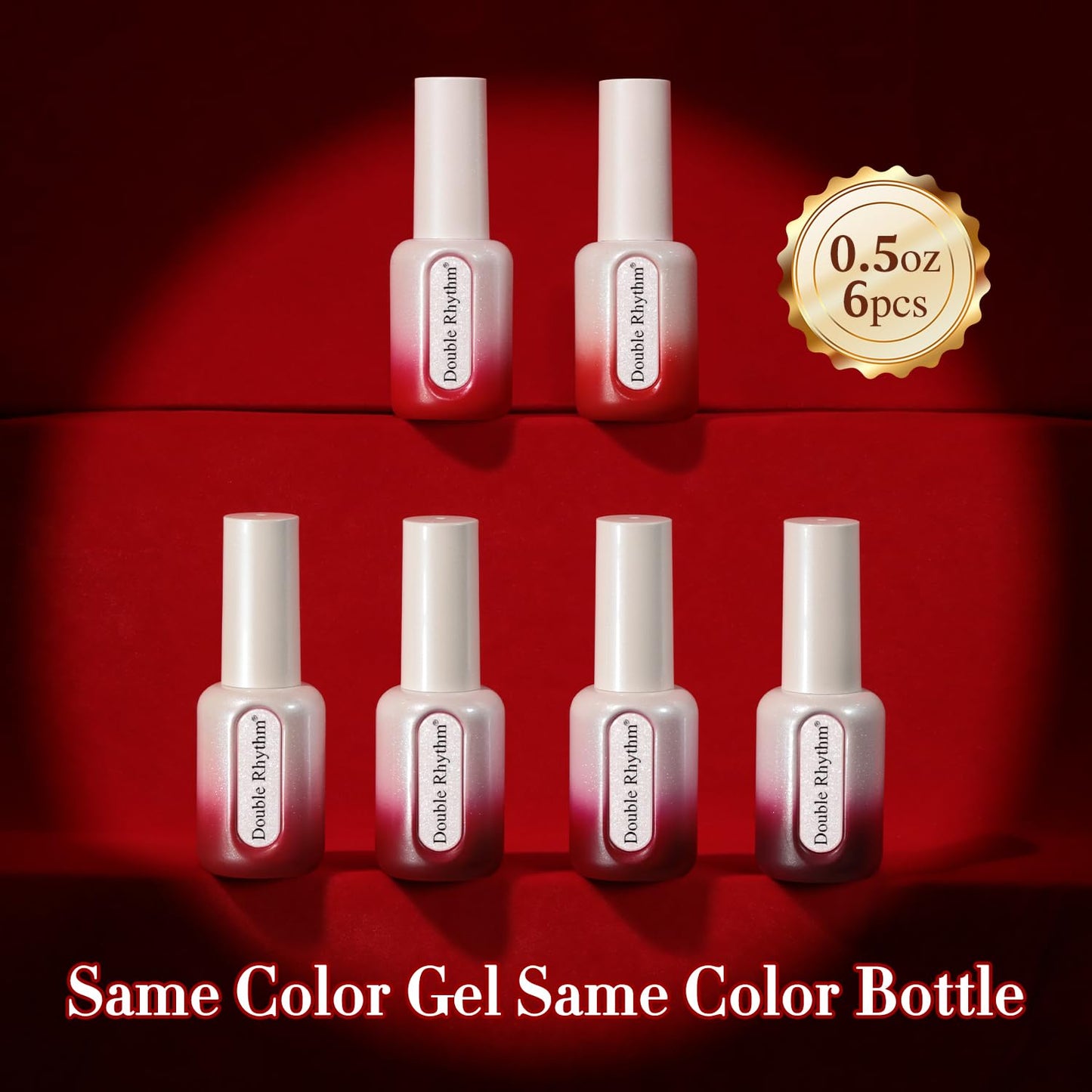 Double Rhythm 6-Piece HEMA-Free Gel Polish Set – 0.50 oz Each, Same Color in Same Bottle, Soak-Off, Neutral Milky Shimmer (Cherry Red Burgundy, H6-4)