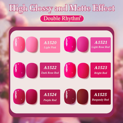 Double Rhythm 6-Pcs 15ml Gel Polish Set: Neon Pink, Purple, Burgundy, Red