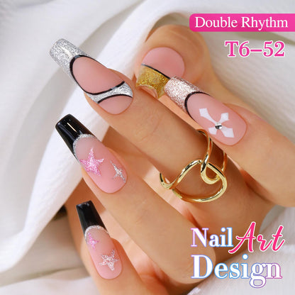 Double Rhythm 6 Pcs Gel Liner Polish Kit – 15ml Chrome Metallic Glitter Soak-Off Gel, Gold Silver Black White