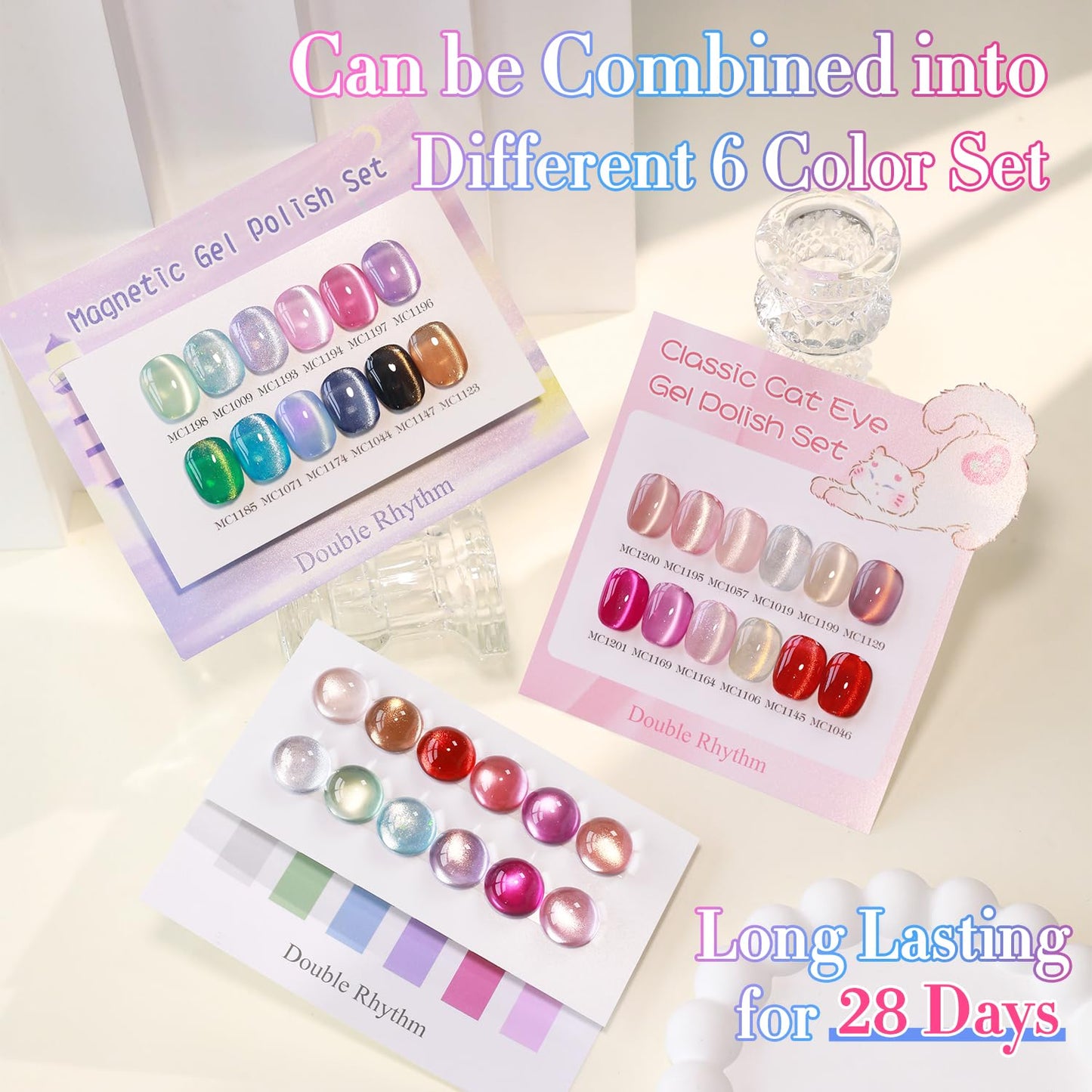 Double Rhythm 28Pcs Cat Eye Gel Nail Polish Set — 0.5oz Magnetic, Soak-Off Kit for Home Manicure