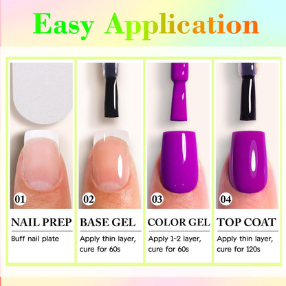 Double Rhythm Neon Gel Nail Polish Set – 6 Color DIY Nail Kit (Pink, Blue, Green, Yellow, Purple, Orange)