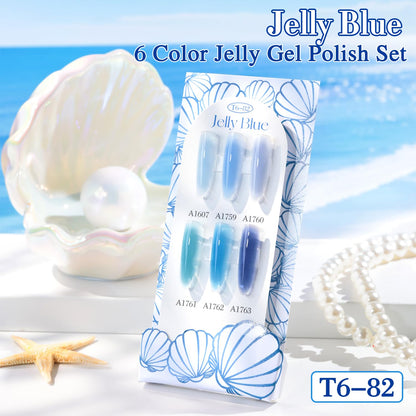 Double Rhythm 6 Pcs 15 ml Gel Polish Set – Navy Jelly Blue Navy-T6-82 | Soak-Off, DIY Manicure