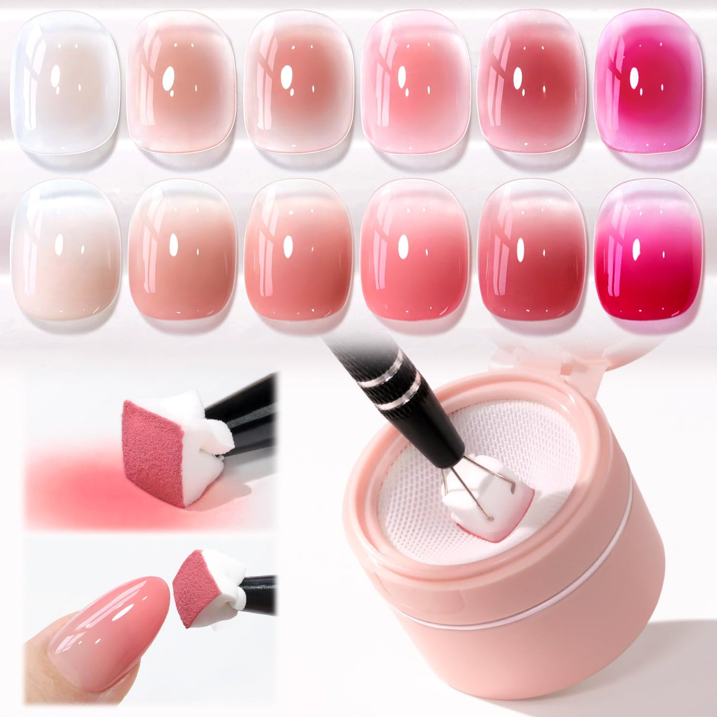 Double Rhythm Painting Gel Polish Set – 6 Colors, 100 Sponges, Grabbing Pen (Neutral Nude Rose-T6-66)