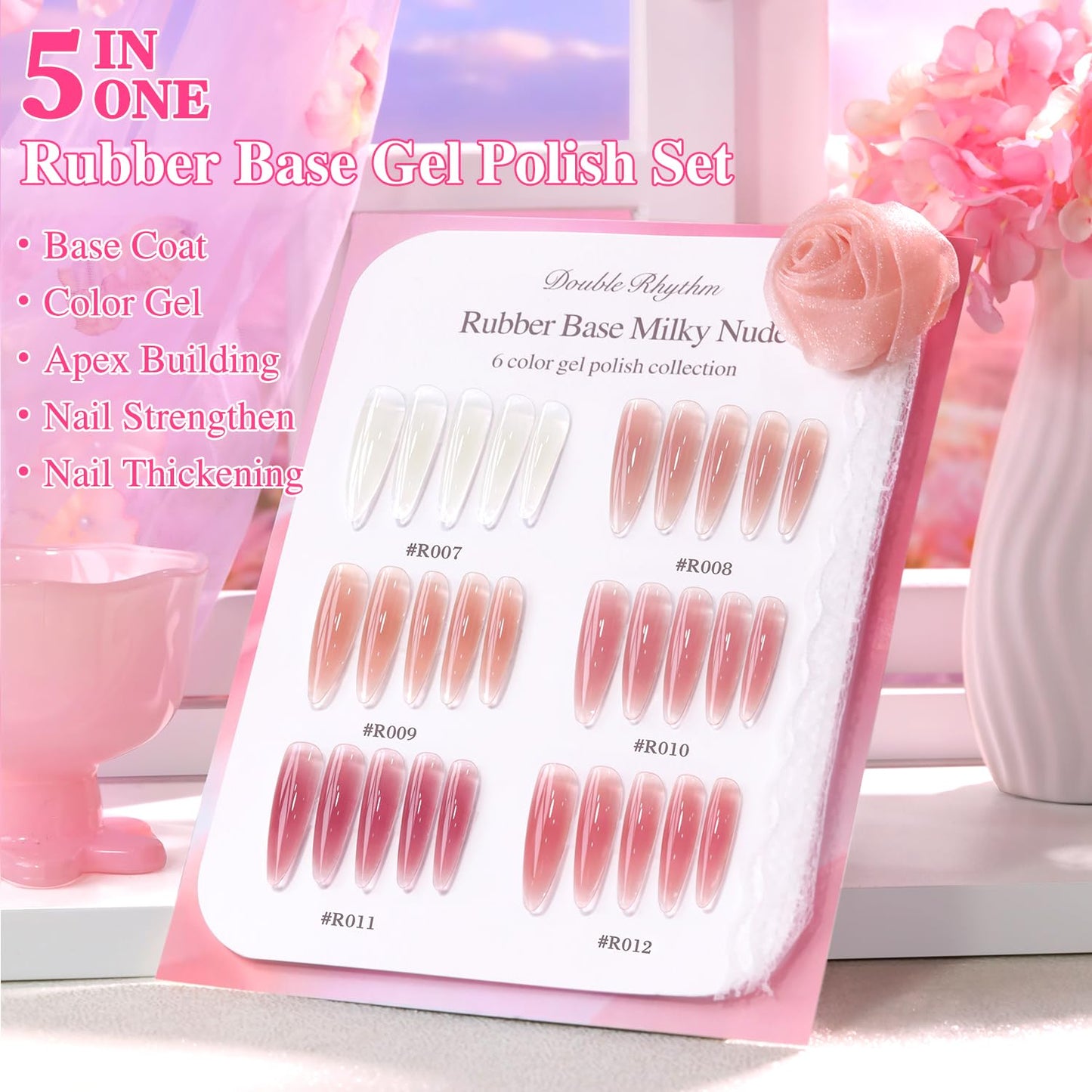 Double Rhythm 6-Piece 15ml Gel Polish Set – Same Color, Soak-Off, Milky Nude Pink Rose Purple (T6-85)