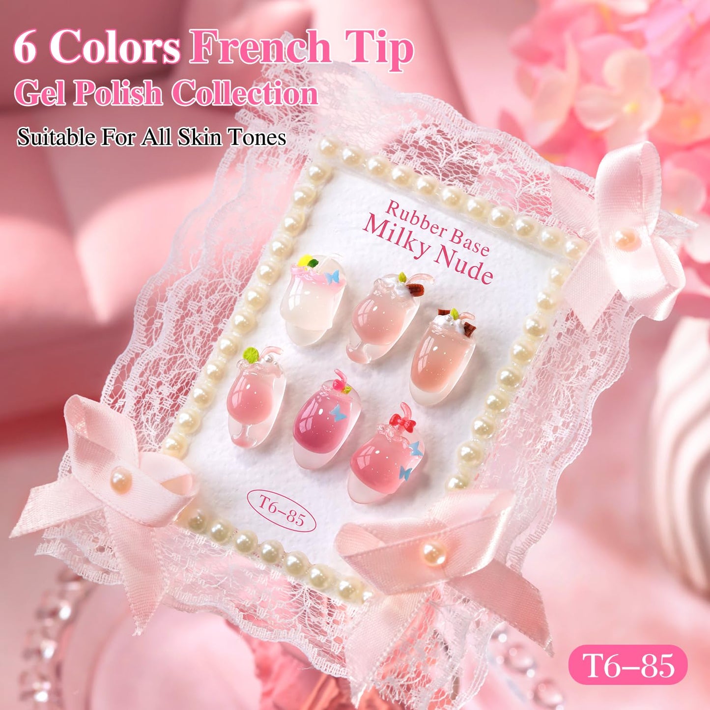 Double Rhythm 6-Piece 15ml Gel Polish Set – Same Color, Soak-Off, Milky Nude Pink Rose Purple (T6-85)