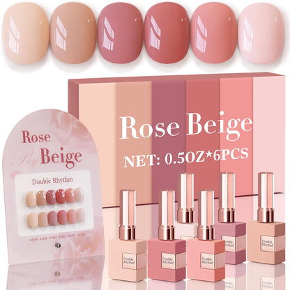 Double Rhythm 6 Pcs 15ml Gel Polish Set – Rose Beige Nude Cream