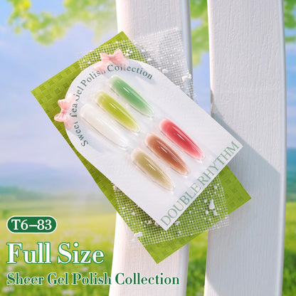 Double Rhythm 6 Pcs 15ml Gel Polish Set – Jelly White, Mint Green, Olive, Tea Brown, Rose, Red | Soak-Off Kit
