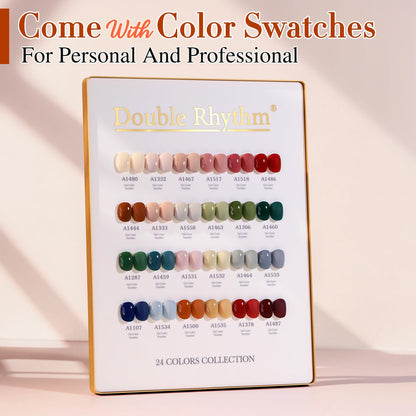 Double Rhythm 28Pcs Gel Nail Polish Set – Burgundy & Green Collection, Soak-Off Gel Polish Kit for At-Home Manicures