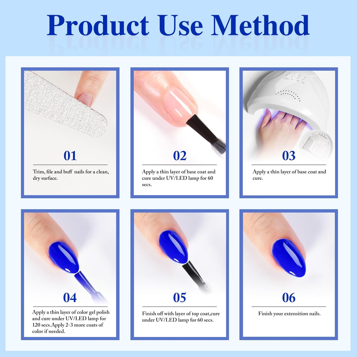 Double Rhythm Gel Polish Set of 6 – Blue Tones and White Gold Glitter Starter Kit