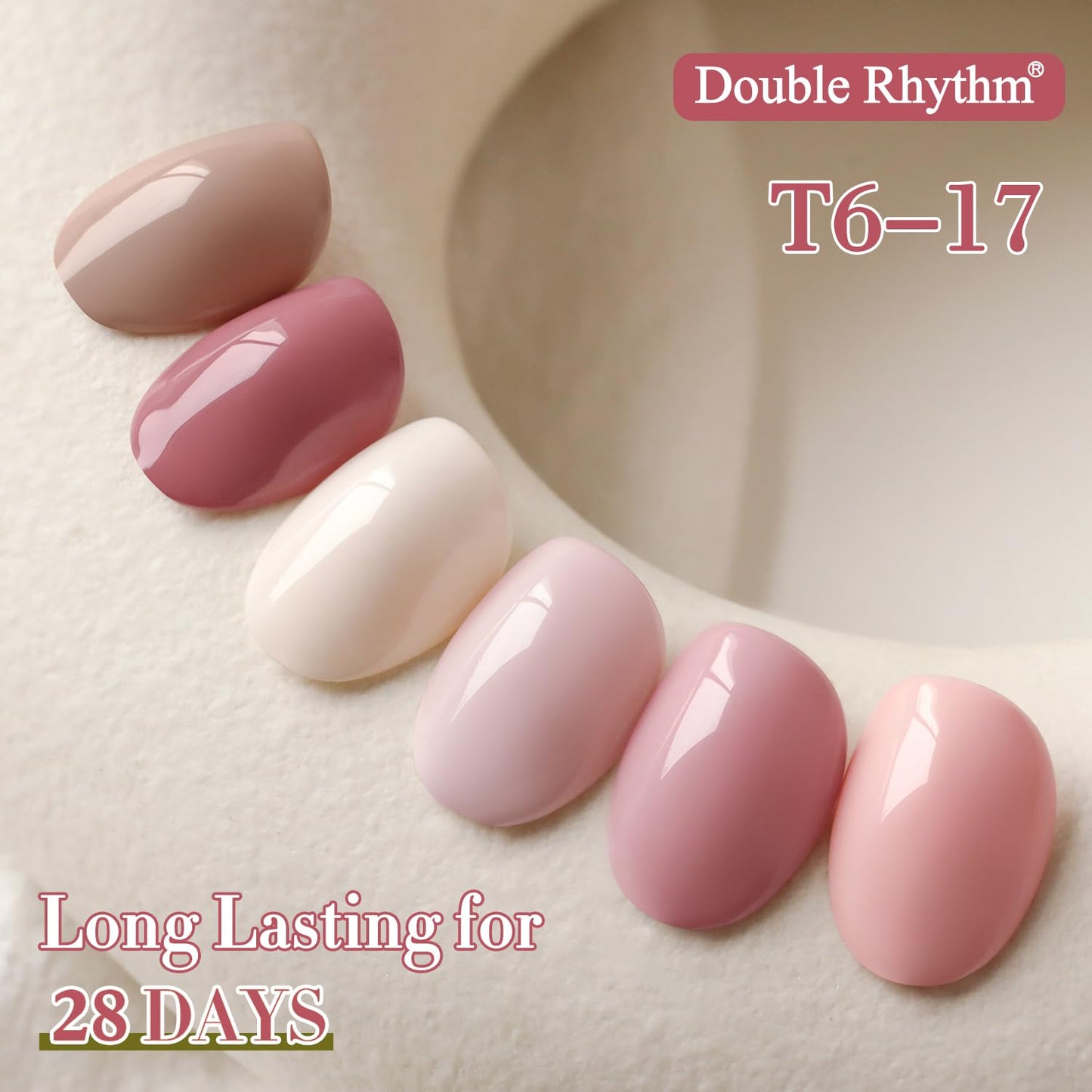 Double Rhythm 6 Pcs 15ML Gel Polish Set — Same Color, Same Bottle, Soak Off (Light/Dark/Nude/Pink/Beige-T6-17)