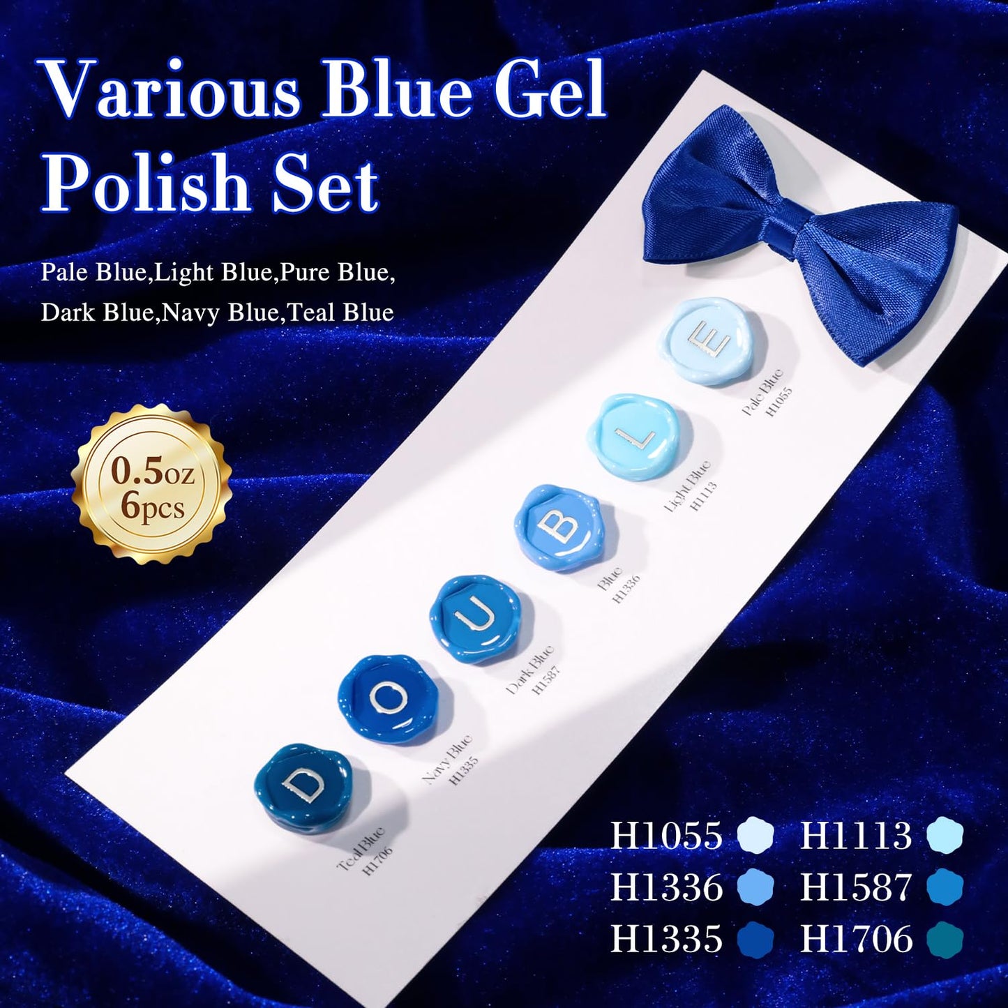 Double Rhythm 6 Pcs HEMA-FREE Gel Polish Set – 0.50 oz Each, Pastel Blue Navy, Soak-Off, DIY Manicure Kit